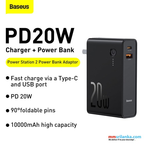 Baseus 10000mAh 20W Power Station 2 Power Bank Adaptor CN Black